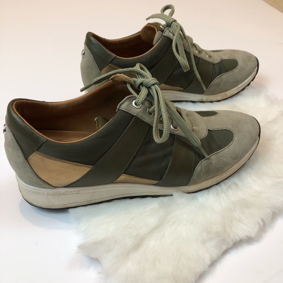 Longchamp Suede & Nylon Sneakers Metal Large Logo - Picture 2 of 7
